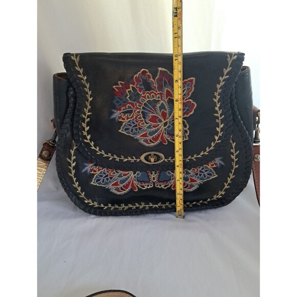 Patricia Nash Arezzo Saddle Bag Black Leather Purse Embroidered - Picture 3 of 16